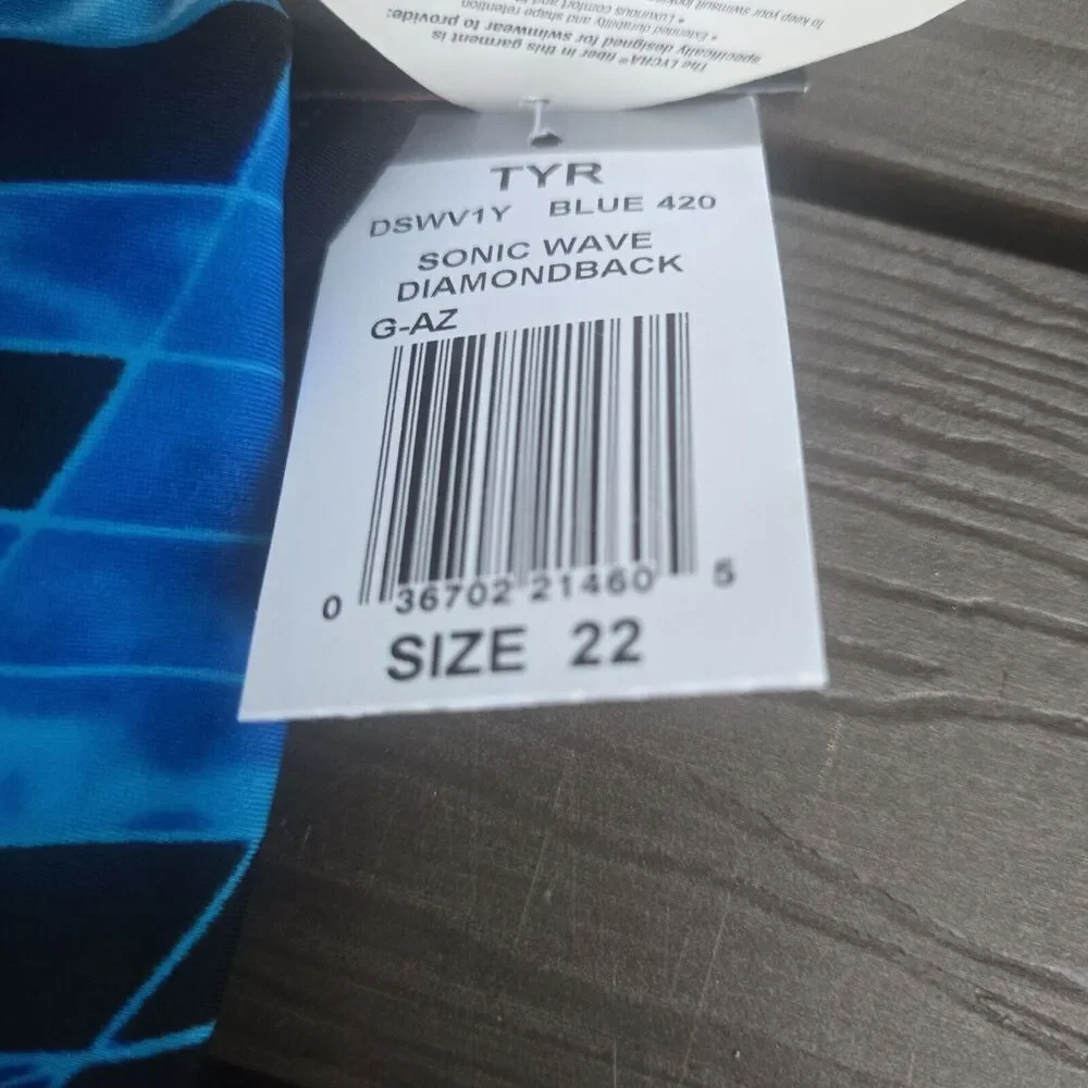 TYR Sonic Wave 1pc Swimsuit - Blue Lycra Youth Girls Size 22 New